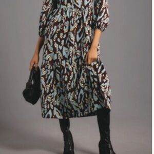 Maeve Brown and Blue Abstract Midi Dress